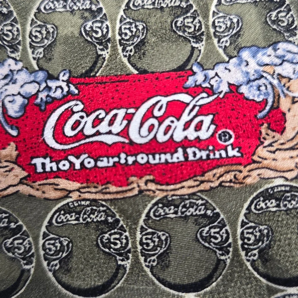 Vintage Coca-Cola Silk Tie Olive Green‎ Soda Fountain Advertising Americana 5¢